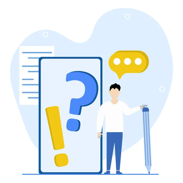 Feedback Faq Illustration Young Man Asks Questions Receives Answers Comments — Stock Vector