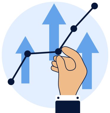 Yatırımları analiz eden, finansal başarıyı ve iş büyümesini kutlayan bir karakter. İş büyümesi kavramı. Vektör illüstrasyonu.