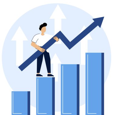 Yatırımları analiz etmek, finansal başarıyı ve iş büyümesini kutlamak. İş büyümesi kavramı. Vektör illüstrasyonu.