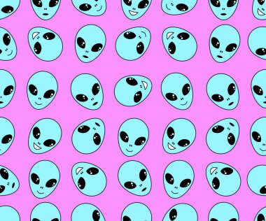 Kusursuz uzaylı deseni. Pembe arka planda bir uzaylının yüzü..