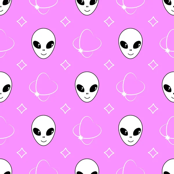 Y2K tarzında kusursuz bir uzaylı yüzü. Pembe arka planda bir uzaylının yüzü..