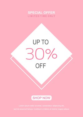 Sevgililer Günü için% 30 indirimli ve indirimli vektör broşürü. Sosyal medya afişleri ve web sitesi için vektör illüstrasyonları. Mutlu sevgililer günü tasarım vektörü.