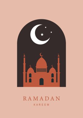 Ramazan Kareem. İslam geçmişi. Ramazan 'da İslami bayram davetiyeleri. Hilal şeklinde altın şablonlar. Vektör illüstrasyonu.