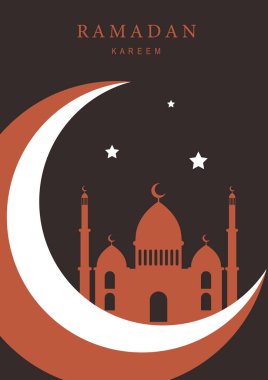 Ramazan Kareem. İslam geçmişi. Ramazan 'da İslami bayram davetiyeleri. Hilal şeklinde altın şablonlar. Vektör illüstrasyonu.