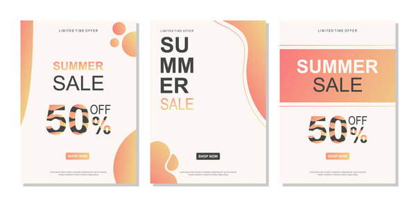 Summer sale banner. Discount up to 50%. Summer trendy design for advertisement, invitation, flyer, poster, web banner.