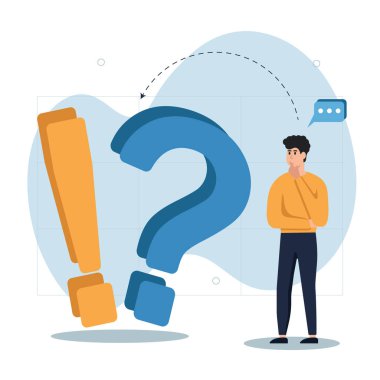 SSS çizim konsepti. Karakterler sorularına cevap almak için SSS bölümünü kullanır. SSS sohbet robotuyla iletişim kurun. Sorular ve cevaplar. Vektör illüstrasyonu.