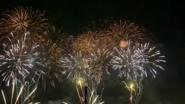 Színes Ünnep Tűzijáték Egy Fekete Háttér — Stock videók