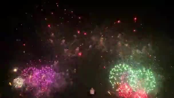 Цветной Праздничный Фейерверк Фоне Черного Неба — стоковое видео