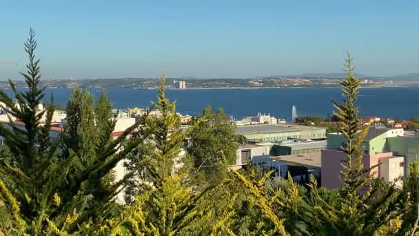 Oeiras Taki Parque Dos Poetas Tan Şehrin Okyanusun Havadan Görünüşü — Stok video