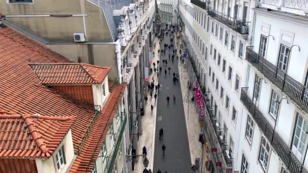 Top View People Walking Historical City Center Typical Streets Lisbon — Stock Video