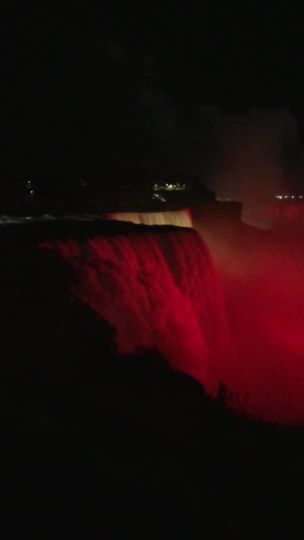 Niagara Falls Red Illumination Night — Stock Video