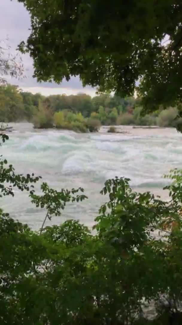 Powerful River Current Preceding Waterfall — Stock Video