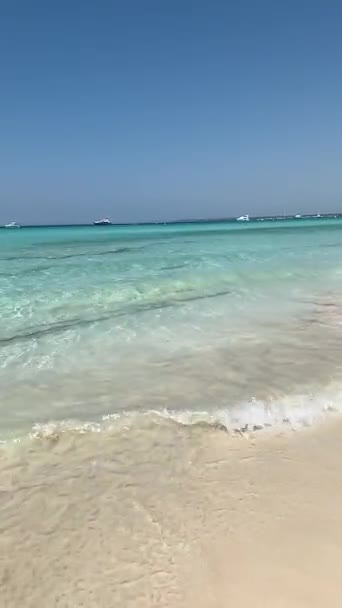 Морська Хвиля Падає Берег Чиста Блакитна Вода Білий Піщаний Пляж — стокове відео