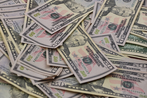 Данные с банкнот за пятьдесят долларов. Крупный план. Селективный фокус.
