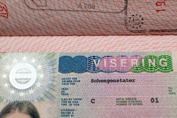 Шведская Виза Штамп Проездном Паспорте Шенгенская Виза Иммигрант Рабочие Проездные — стоковое фото