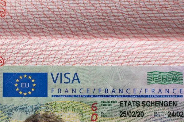 Французская Виза Штамп Проездном Паспорте Французская Шенгенская Виза Иммигрант Рабочие — стоковое фото