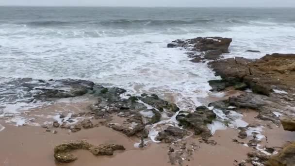 Plage Océan Atlantique Hiver Beau Paysage Nuageux Paysage Spectaculaire Paysage — Video
