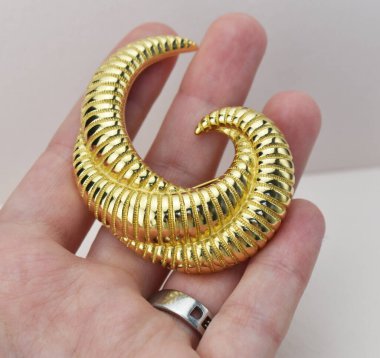 Beyaz arka planda altın broş. Seçici odak.