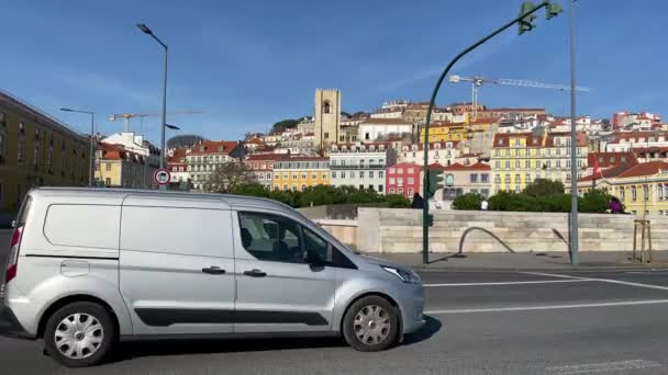 Vista Della Strada Con Guida Auto Lisbona Portogallo — Video Stock