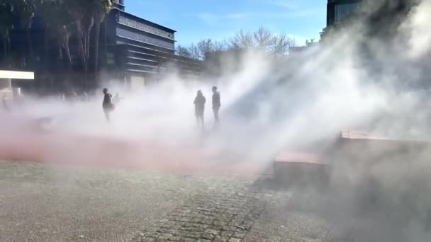 Steam Waterfll Jardins Gua Ogrody Zimowe Lizbona Portugalia — Wideo stockowe