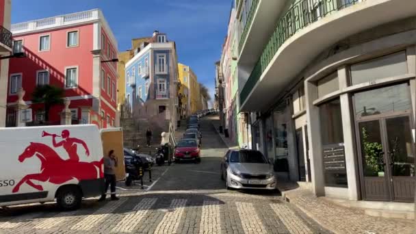 Kleurrijke Straten Van Lissabon Portugal — Stockvideo