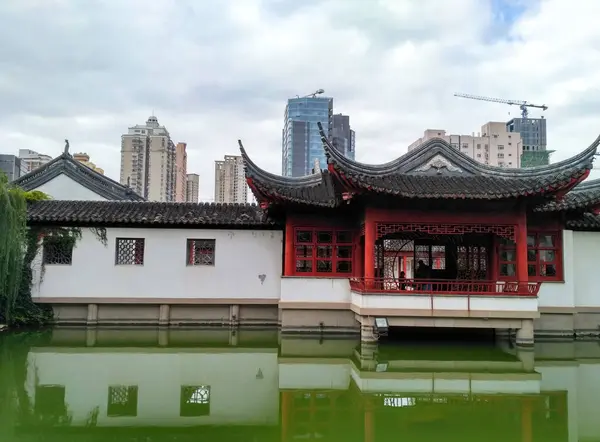 The ancient Chinese architecture in the park of Suzhou, China.