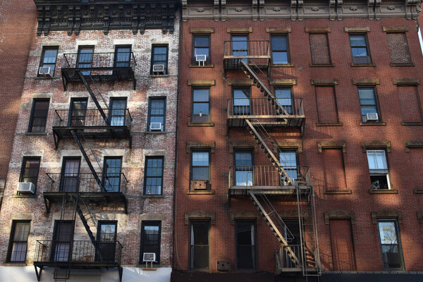 Facade of old apartment buildings in Manhattan.