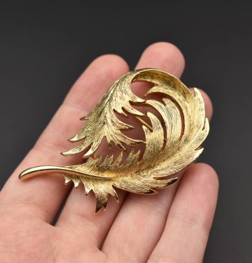 Siyah arka planda altın broş. Yakın plan..