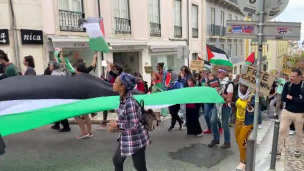 Pro Palesztina Tiltakozás Izrael Elleni Tiltakozás Palesztina Támogatói Lisszabon Portugália — Stock videók