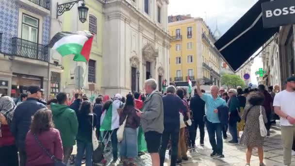 Pro Palestijns Protest Protest Tegen Israël Aanhangers Van Palestina Lissabon — Stockvideo