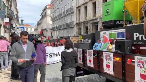 Пропалестинский Протест Протест Против Израиля Сторонники Палестины Лиссабон Португалия Апреля — стоковое видео