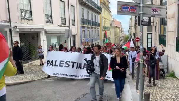 Pro Palesztina Tiltakozás Izrael Elleni Tiltakozás Palesztina Támogatói Lisszabon Portugália — Stock videók