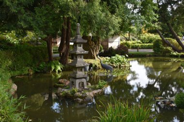 Ueno, Tokyo, Japonya 'da gölcüklü ve fenerli Japon bahçesi
