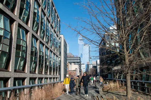 Manhattan, NYC, New York, ABD, insanlar New York 'taki High Line Park' ı, şehir parkını, sokak fotoğrafçılığını seviyorlar.