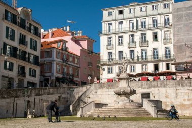 Görünüm rossio Meydanı Lizbon, Portekiz