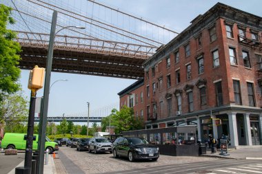 Brooklyn Köprüsü, Manhattan caddeleri New York Şehri, modern şehir manzarası, New York, New York, ABD