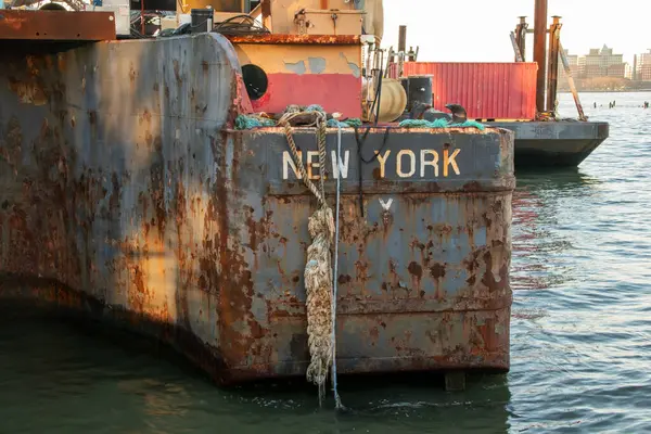 stock image Rusty ship in the port of New York City, USA.