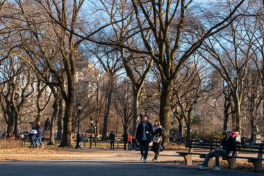 Central Park 'ta yürüyen insanlar New York City, Amerika Birleşik Devletleri