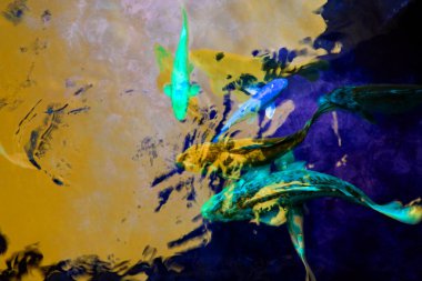 Bahçedeki gölde yüzen renkli Koi balığı..