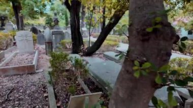 Yıpranmış taşları olan antik mezarlık, Lizbon, Portekiz