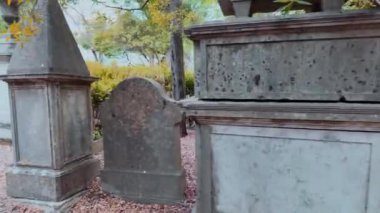 Lizbon, Portekiz 'deki eski mezarlıkta yosun kaplı bir mezar.