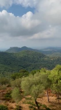 Bir dağdan aşağıya bulutlarla kaplı bir vadiye dönüşen dikey bir manzara..