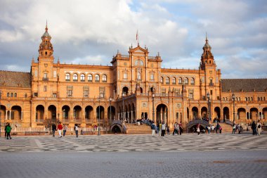 Seville Spain Plaza de Espana in a beautiful winter day clipart