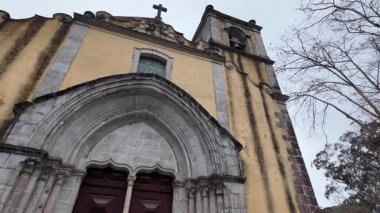 Sis ve seyahat fotoğraflarıyla Sintra 'da sessiz bir sabah yürüyüşü