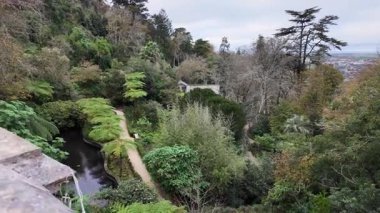 Biester Sarayı 'ndaki göz kamaştırıcı bahçe Sintra Portekiz seyahat sahnesi