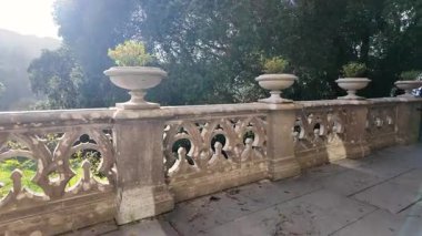 Sintra Portekiz 'de palmiye ağaçları ve canlı bahçeli Monserrate Sarayı manzarası