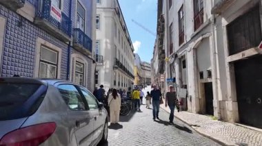 Old town alley Lisbon POV walk narrow road Europe tourism
