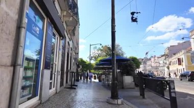 POV walk through Portugal Lisbon narrow historic walkway