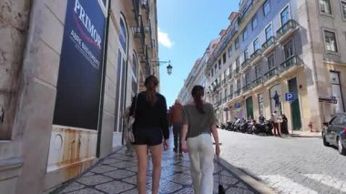 Urban travel Lisbon Portugal old alley POV walking scene