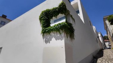 Lizbon 'da geleneksel evler ve taştan sokak gezisi sahneleri